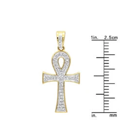 14K Yellow Gold Mini Diamond Egyptian Ankh Cross Pendant For Women 0.2ct -H'Hen Sale Store solid 14k gold mini diamond egyptian ankh cross pendant for women 02ct rulerye