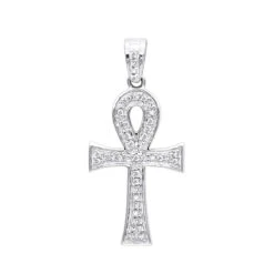 14K Yellow Gold Mini Diamond Egyptian Ankh Cross Pendant For Women 0.2ct -H'Hen Sale Store solid 14k gold mini diamond egyptian ankh cross pendant for women 02ct wh