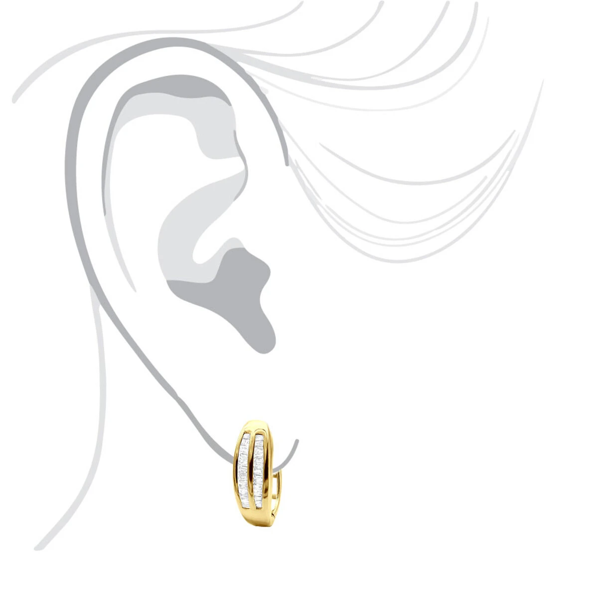 Solid 10K Yellow Gold Baguette Diamond Earrings Hoops 1/2ct 6 Solid 10K Yellow Gold Baguette Diamond Earrings Hoops 1/2ct - Image 4