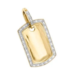 10K Yellow Gold Diamond Dog Tag Pendant Gold 0.65ct
