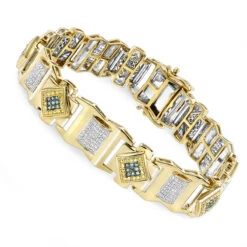Solid 10K Yellow Gold Men's Diamond Bracelet Yellow Blue White 2.5 Ct