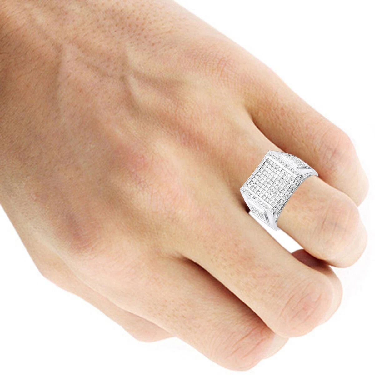 Square 14K White Gold Men's Princess Cut Diamond Ring 2.65ct 7 Square 14K White Gold Men's Princess Cut Diamond Ring 2.65ct - Image 5