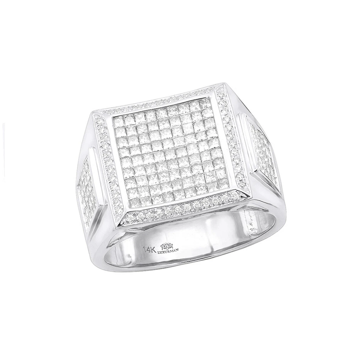 Square 14K White Gold Men's Princess Cut Diamond Ring 2.65ct 3 Square 14K White Gold Men's Princess Cut Diamond Ring 2.65ct
