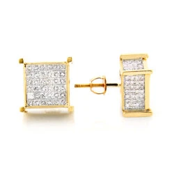 Square Diamond Stud Earrings 14K Yellow Gold 2.25ct