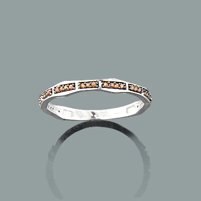 Thin 14K White Gold Red 0.13ct Diamond Stackable Ring 6 Thin 14K White Gold Red 0.13ct Diamond Stackable Ring - Image 4