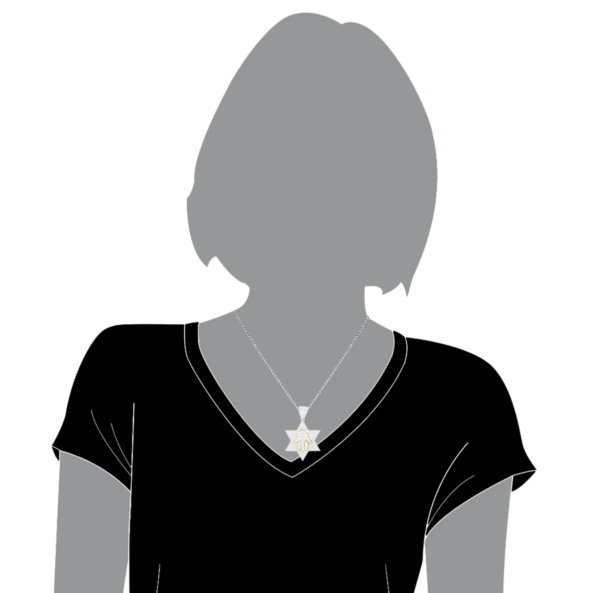 14K White Gold Star Of David Real Diamond Hamsa Necklace 1.17ct 7 14K White Gold Star Of David Real Diamond Hamsa Necklace 1.17ct - Image 5