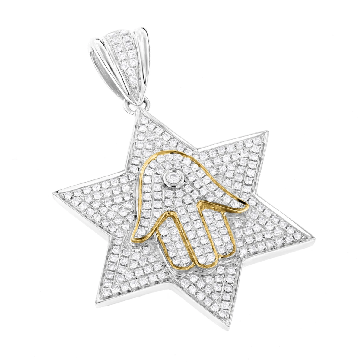 14K White Gold Star Of David Real Diamond Hamsa Necklace 1.17ct 3 14K White Gold Star Of David Real Diamond Hamsa Necklace 1.17ct