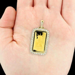 Statue Of Liberty Diamond Pendant 2.2ct Credit Suisse 14K Yellow Gold Bar Charm -H'Hen Sale Store statue of liberty diamond pendant 22ct credit suisse gold bar charm bod