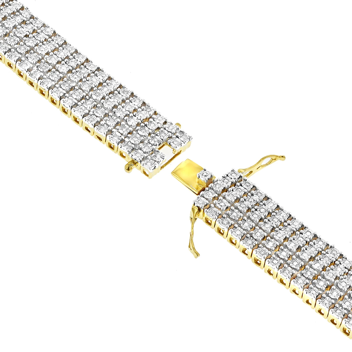 Men's Sterling Silver 5 Row Diamond 1.5ct Gold Plated Bracelet 4 Men's Sterling Silver 5 Row Diamond 1.5ct Gold Plated Bracelet - Image 2