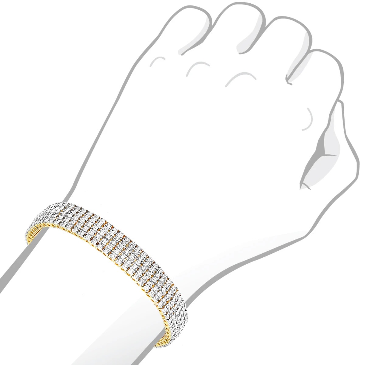 Men's Sterling Silver 5 Row Diamond 1.5ct Gold Plated Bracelet 5 Men's Sterling Silver 5 Row Diamond 1.5ct Gold Plated Bracelet - Image 3