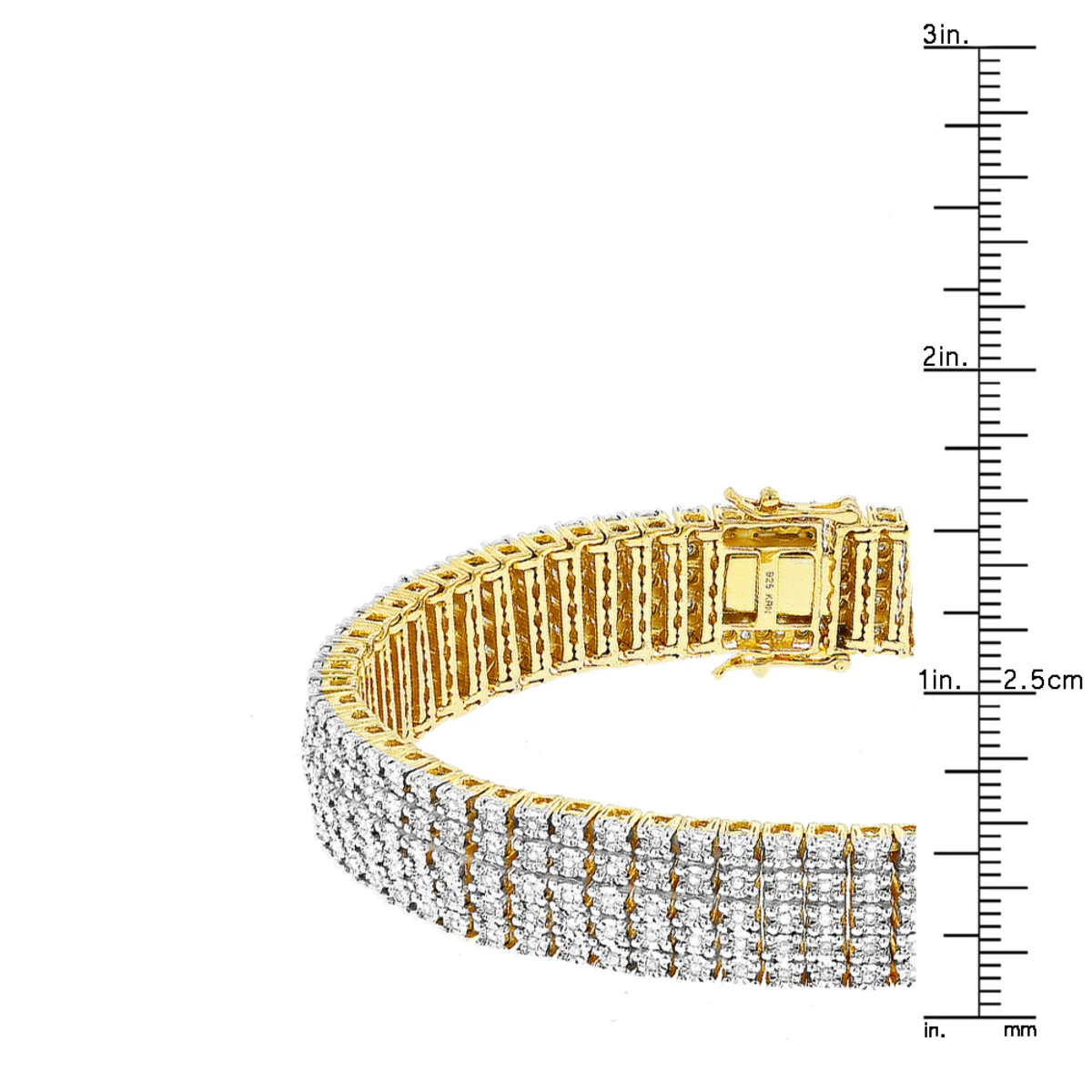 Men's Sterling Silver 5 Row Diamond 1.5ct Gold Plated Bracelet 6 Men's Sterling Silver 5 Row Diamond 1.5ct Gold Plated Bracelet - Image 4