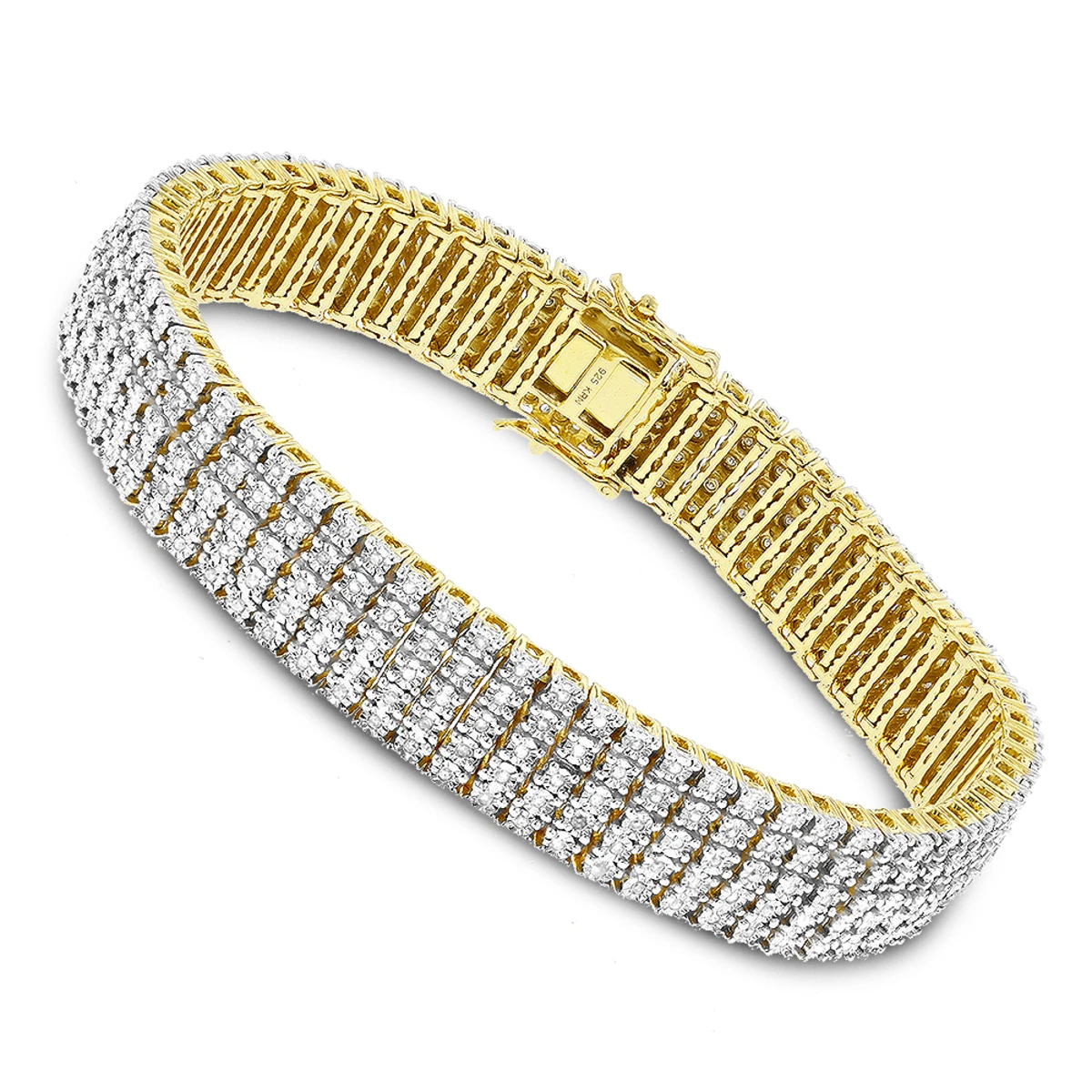 Men's Sterling Silver 5 Row Diamond 1.5ct Gold Plated Bracelet 3 Men's Sterling Silver 5 Row Diamond 1.5ct Gold Plated Bracelet