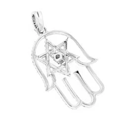 Sterling Silver Diamond Hamsa Pendant 0.57ct -H'Hen Sale Store sterling silver diamond hamsa pendant 057ct p 42676 backwh