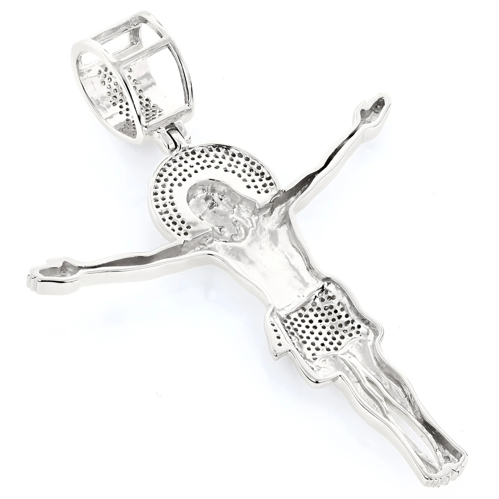 Real Sterling Silver Diamond Jesus Crucifix Pendant 0.6ct 4 Real Sterling Silver Diamond Jesus Crucifix Pendant 0.6ct - Image 2