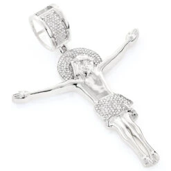 Real Sterling Silver Diamond Jesus Crucifix Pendant 0.6ct