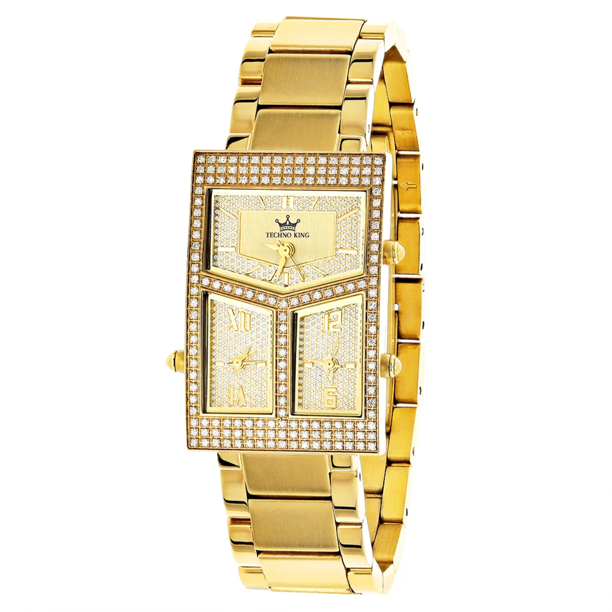 Techno King Diamond Women's Watch 18k Gold Plated 3 Time Zones 1.65ct 3 Techno King Diamond Women's Watch 18k Gold Plated 3 Time Zones 1.65ct