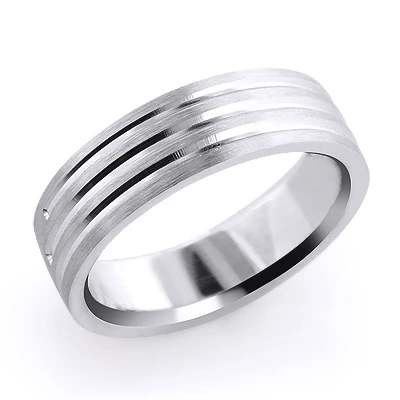Three Lines Men's Wedding Band Solid 14K White Gold 3 Three Lines Men's Wedding Band Solid 14K White Gold