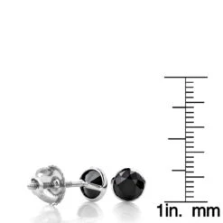 Two Carat 14K White Gold Solitaire Black Round Diamond Bezel Stud Earrings -H'Hen Sale Store two carat 14k gold solitaire black round diamond bezel stud earrings rulerwh