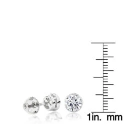 Two Carat 14K White Gold Solitaire Round Diamond Bezel Stud Earrings 7mm -H'Hen Sale Store two carat 14k gold solitaire round diamond bezel stud earrings 1 rulerwh