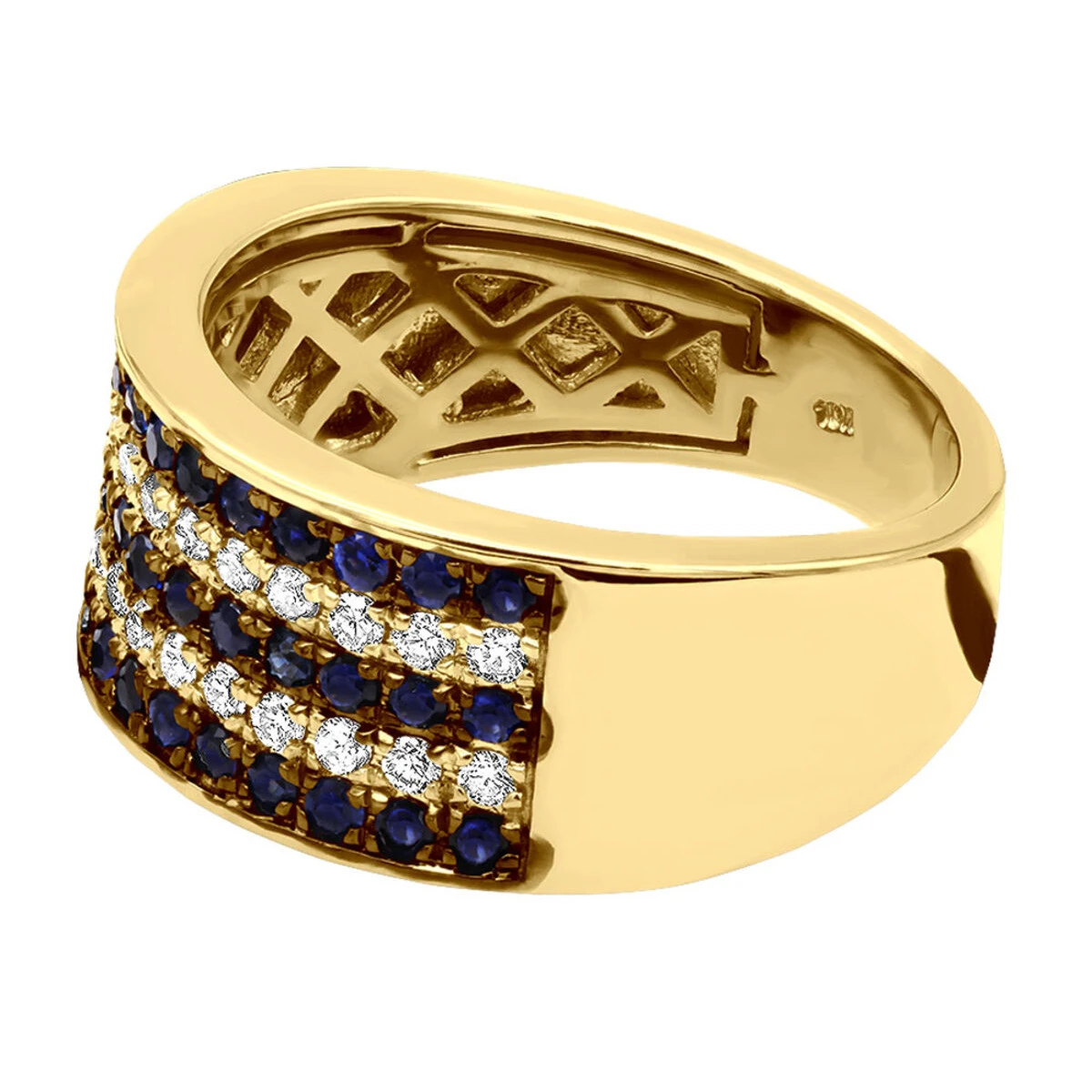 5 Row 10K Yellow Gold Blue Sapphire Diamond Band For Men & Women 7 5 Row 10K Yellow Gold Blue Sapphire Diamond Band For Men & Women - Image 5
