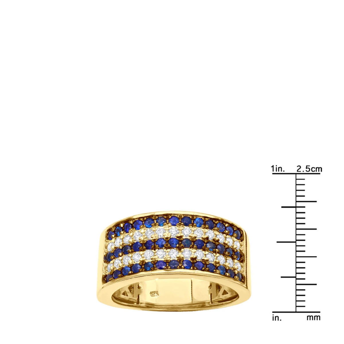 5 Row 10K Yellow Gold Blue Sapphire Diamond Band For Men & Women 10 5 Row 10K Yellow Gold Blue Sapphire Diamond Band For Men & Women - Image 8