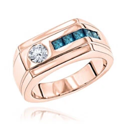 Unique 1 Carat White And Blue Diamonds Ring For Men 14K White Gold By Luxurman -H'Hen Sale Store unique 1 carat white and blue diamonds ring for men in 14k gold by luxurman ro