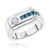 Unique 1 Carat White And Blue Diamonds Ring For Men 14K White Gold By Luxurman -H'Hen Sale Store unique 1 carat white and blue diamonds ring for men in 14k gold by luxurman wh