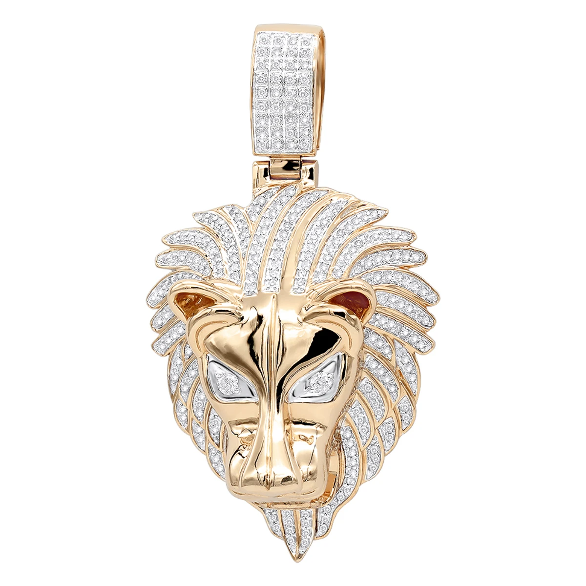 Unique 10K Yellow Gold Lion Head Diamond Pendant For Men 0.9ct By Luxurman 5 Unique 10K Yellow Gold Lion Head Diamond Pendant For Men 0.9ct By Luxurman - Image 3