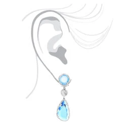 Unique 14K White Gold Blue Topaz Ladies Diamond Drop Earrings 0.64ct -H'Hen Sale Store unique 14k blue topaz ladies diamond drop earrings 064ct 3