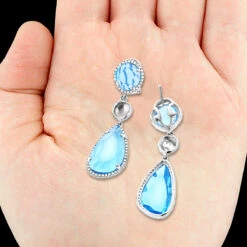 Unique 14K White Gold Blue Topaz Ladies Diamond Drop Earrings 0.64ct -H'Hen Sale Store unique 14k blue topaz ladies diamond drop earrings 064ct 4