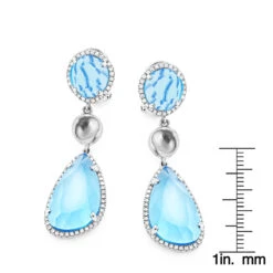 Unique 14K White Gold Blue Topaz Ladies Diamond Drop Earrings 0.64ct -H'Hen Sale Store unique 14k blue topaz ladies diamond drop earrings 064ct rulerwh