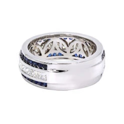 Unique 14K White Gold Blue Sapphires And Diamond Wedding Band For Men & Women 4.5ct -H'Hen Sale Store unique 14k gold blue sapphires and diamond wedding band for men women 45ct 000816 backwh