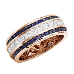 Unique 14K White Gold Blue Sapphires And Diamond Wedding Band For Men & Women 4.5ct -H'Hen Sale Store unique 14k gold blue sapphires and diamond wedding band for men women 45ct 000816 ro