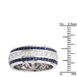Unique 14K White Gold Blue Sapphires And Diamond Wedding Band For Men & Women 4.5ct -H'Hen Sale Store unique 14k gold blue sapphires and diamond wedding band for men women 45ct 000816 rulerwh