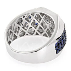 Unique 14K White Gold Diamond And Blue Sapphire Men's Ring By Luxurman 1.8ctw -H'Hen Sale Store unique 14k gold diamond and blue sapphire mens ring by luxurman 18ctw backwh