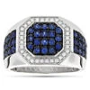 Unique 14K White Gold Diamond And Blue Sapphire Men's Ring By Luxurman 1.8ctw