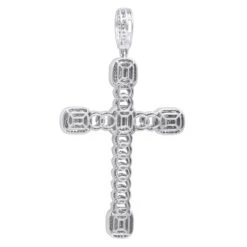 Unique 14K White Gold Large Cuban Link Cross Diamond Pendant For Men 2.5ct 3 Inch -H'Hen Sale Store unique 14k gold large cuban link cross diamond pendant for men 25ct 3 inch 803174 backwh
