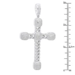 Unique 14K White Gold Large Cuban Link Cross Diamond Pendant For Men 2.5ct 3 Inch -H'Hen Sale Store unique 14k gold large cuban link cross diamond pendant for men 25ct 3 inch 803174 rulerwh