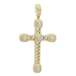 Unique 14K White Gold Large Cuban Link Cross Diamond Pendant For Men 2.5ct 3 Inch -H'Hen Sale Store unique 14k gold large cuban link cross diamond pendant for men 25ct 3 inch 803174 ye