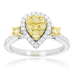 Unique 14K White Gold One Carat Yellow White Diamond Ring For Women By Luxurman