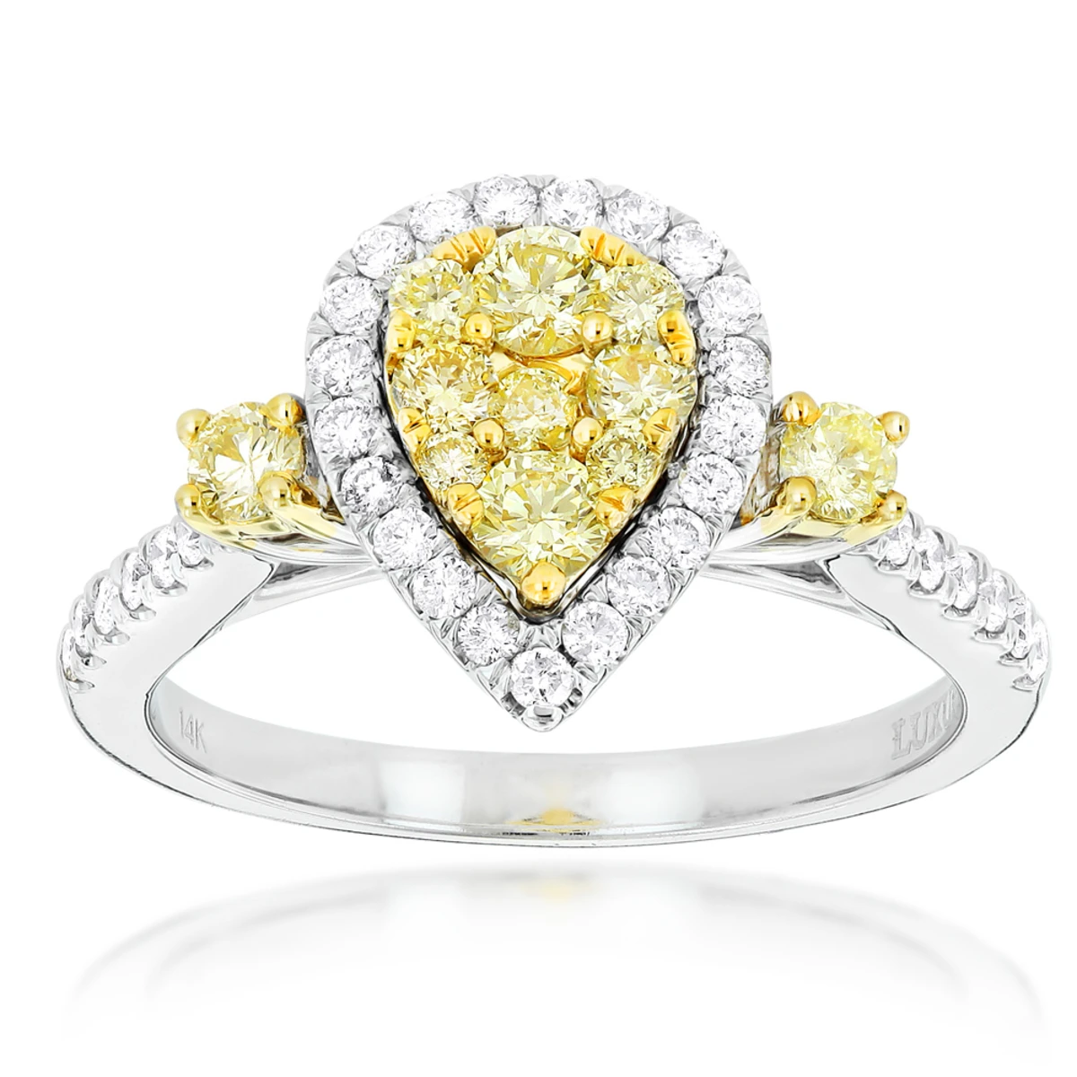 Unique 14K White Gold One Carat Yellow White Diamond Ring For Women By Luxurman 3 Unique 14K White Gold One Carat Yellow White Diamond Ring For Women By Luxurman