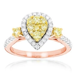 Unique 14K White Gold One Carat Yellow White Diamond Ring For Women By Luxurman 10 Unique 14K White Gold One Carat Yellow White Diamond Ring For Women By Luxurman -H'Hen Sale Store unique 14k gold one carat yellow white diamond ring for women by luxurman ro