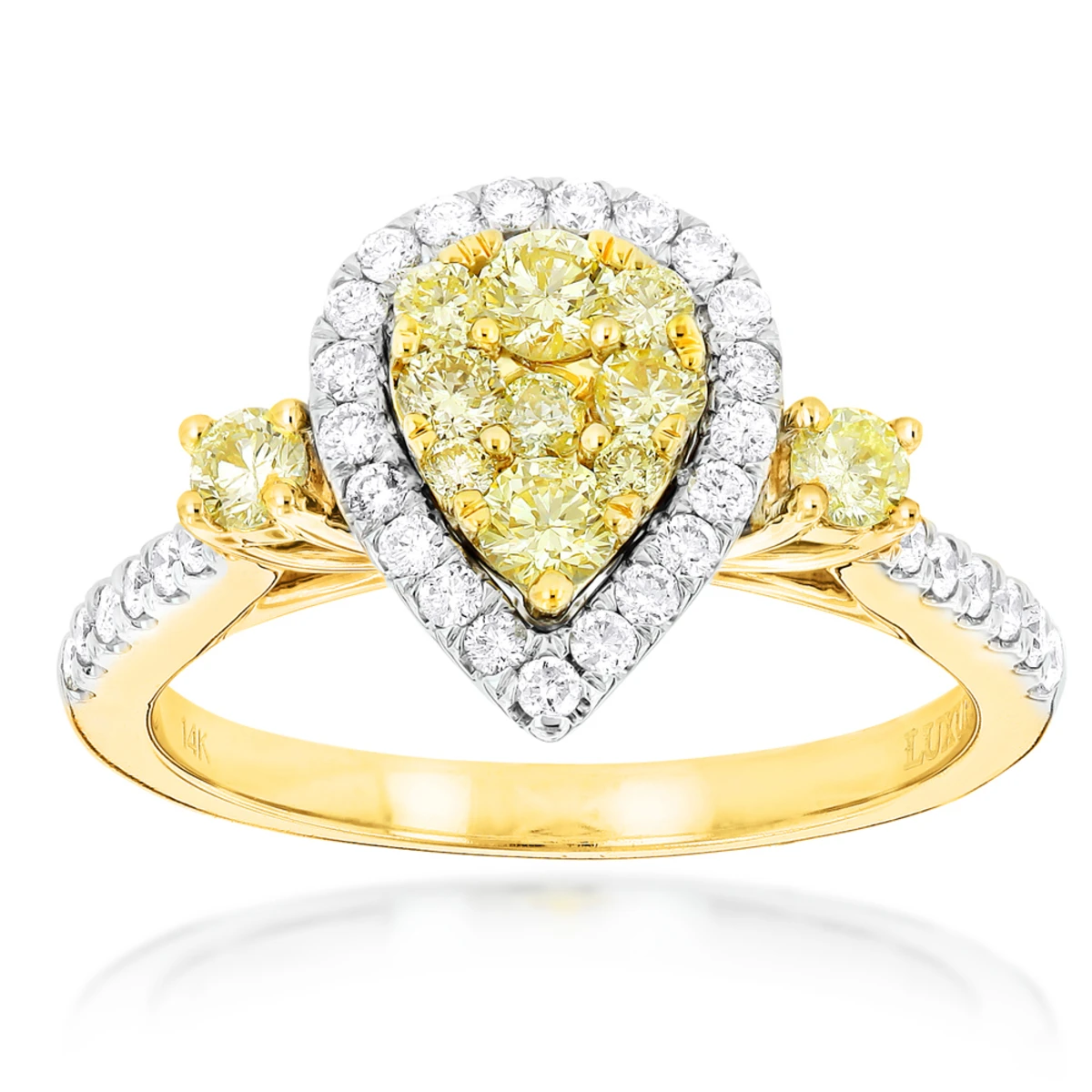 Unique 14K White Gold One Carat Yellow White Diamond Ring For Women By Luxurman 4 Unique 14K White Gold One Carat Yellow White Diamond Ring For Women By Luxurman - Image 2