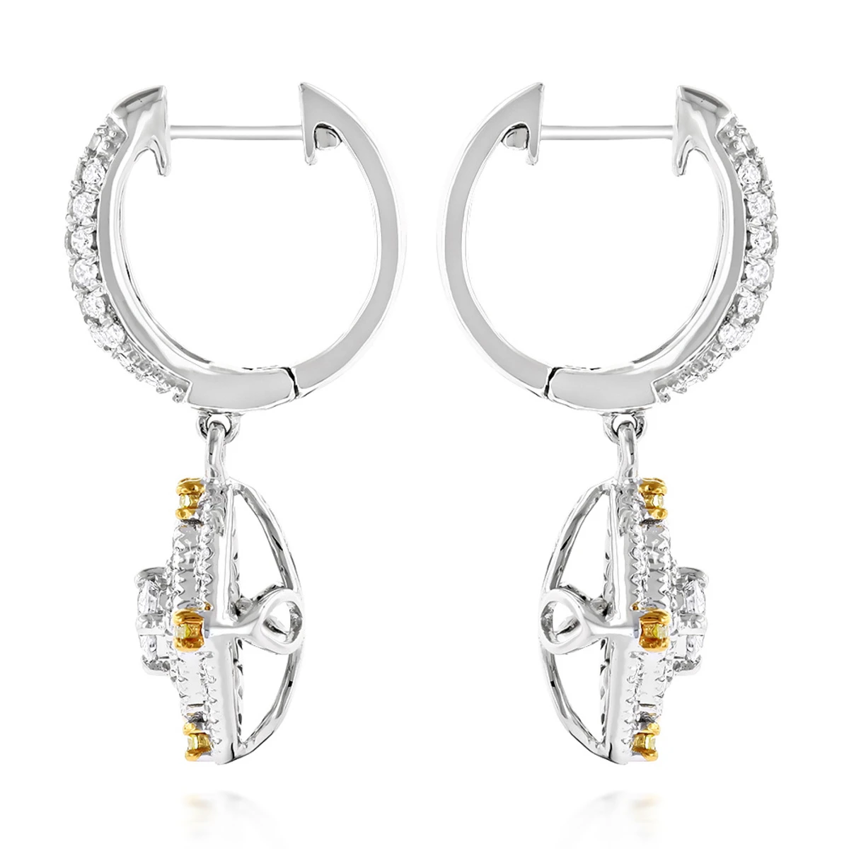 Unique 14K White Gold White And Yellow Diamond Earrings For Women Drop Design 6 Unique 14K White Gold White And Yellow Diamond Earrings For Women Drop Design - Image 4