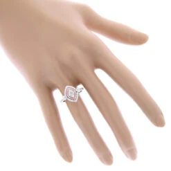 Unique 14K White Gold White Pink Diamond Ring For Women Marquise Hearts Design -H'Hen Sale Store unique 14k gold white pink diamond ring for women marquise hearts design bodwh