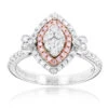 Unique 14K White Gold White Pink Diamond Ring For Women Marquise Hearts Design