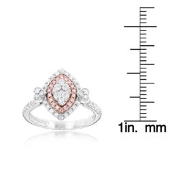 Unique 14K White Gold White Pink Diamond Ring For Women Marquise Hearts Design -H'Hen Sale Store unique 14k gold white pink diamond ring for women marquise hearts design ruler