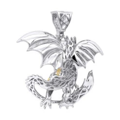 Unique 14K White Gold White Yellow Blue Diamond Dragon Pendant For Men 4.25ct -H'Hen Sale Store unique 14k gold white yellow blue diamond dragon pendant for men 425ct backwh