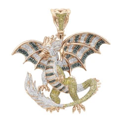 Unique 14K White Gold White Yellow Blue Diamond Dragon Pendant For Men 4.25ct -H'Hen Sale Store unique 14k gold white yellow blue diamond dragon pendant for men 425ct ro