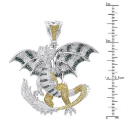 Unique 14K White Gold White Yellow Blue Diamond Dragon Pendant For Men 4.25ct -H'Hen Sale Store unique 14k gold white yellow blue diamond dragon pendant for men 425ct rulerwh